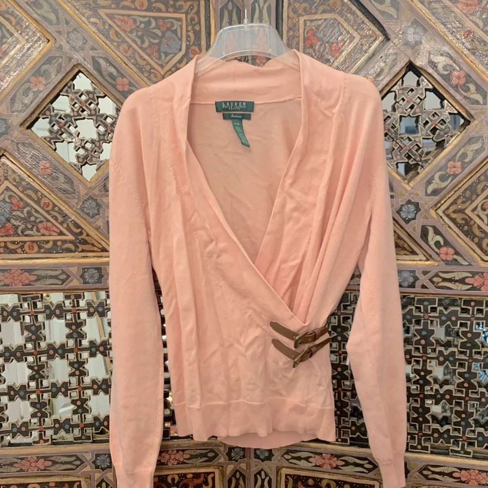 NWT Ralph Lauren petite pink sweater with buckles 🌸💕🐎 - Picture 2 of 6